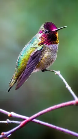 静立枝头的朱红蜂鸟