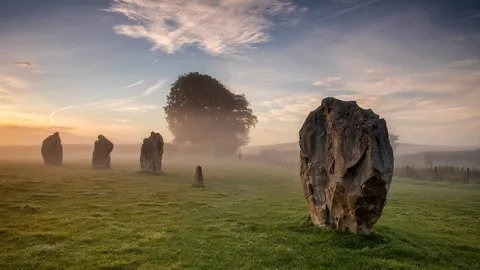 Where mist meets millennia - Standing stones at Avebury in Wiltshire ...