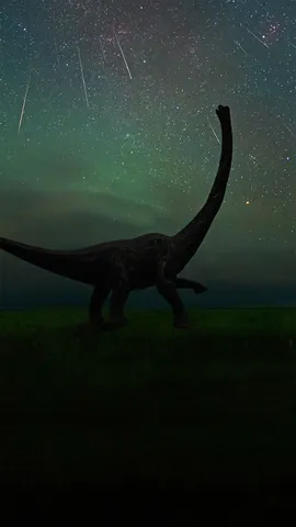 拍摄于二连浩特恐龙博物馆中的英仙座流星雨，中国内蒙古