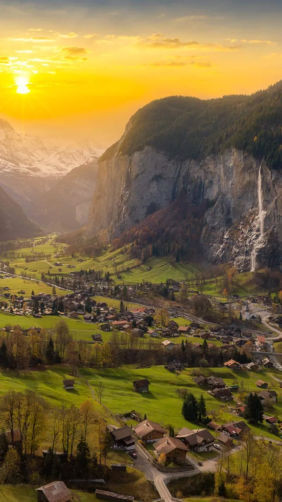 Staubbach Falls at Lauterbrunnen, Canton of Bern, Switzerland